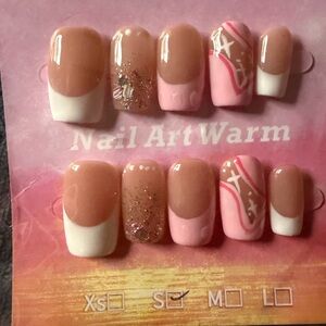Pink & Nude Press-On Nail Set with White Tips